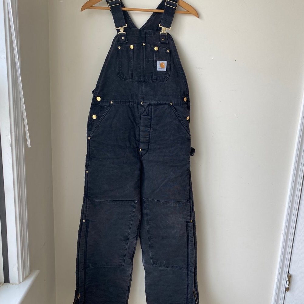 Carharrt Black Insulated Double Knee Bibs 32x30